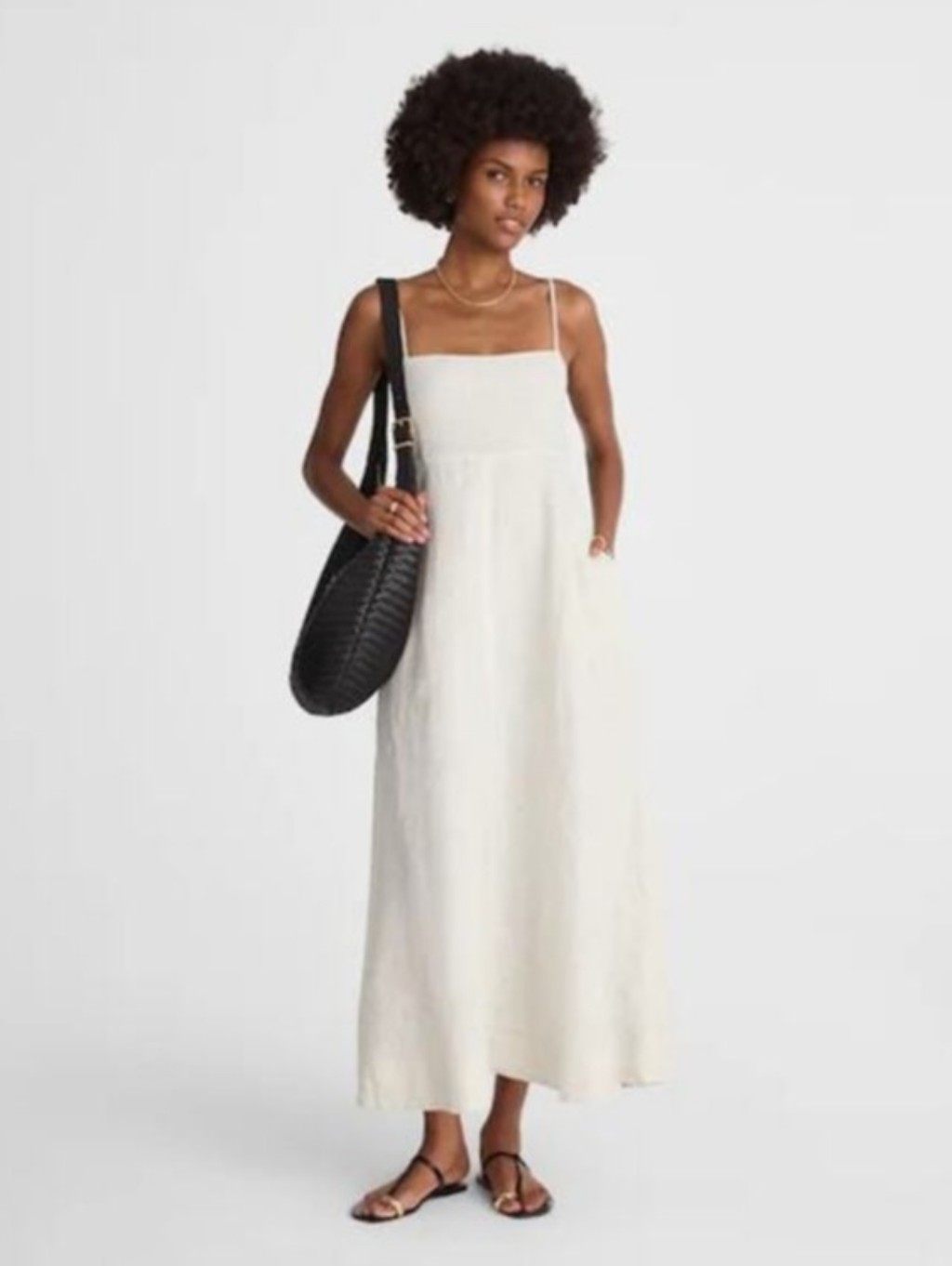 Nwt Madewell Striped Empire-Waist Midi Dress In 100% Linen Size S